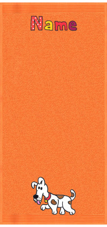 Hund Flecki auf orange