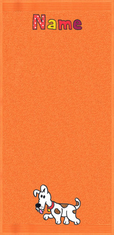 Hund Flecki auf orange